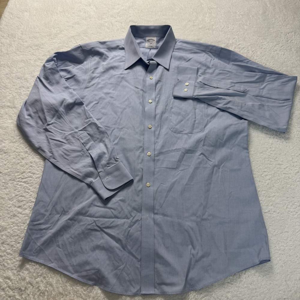 Brooks Brothers Dress Shirt Mens 16.5 34/35 Blue Regent Fit Non-Iron 1818 Cotton - Picture 2 of 7